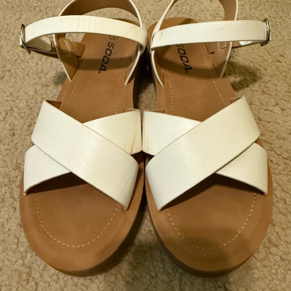 Soda Women's Cream Cross-Strap Sandals